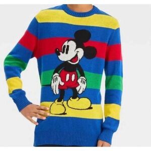 Disney Kids Large 100 Mickey Mouse Re-Imagined Retro Striped Knit Sweater